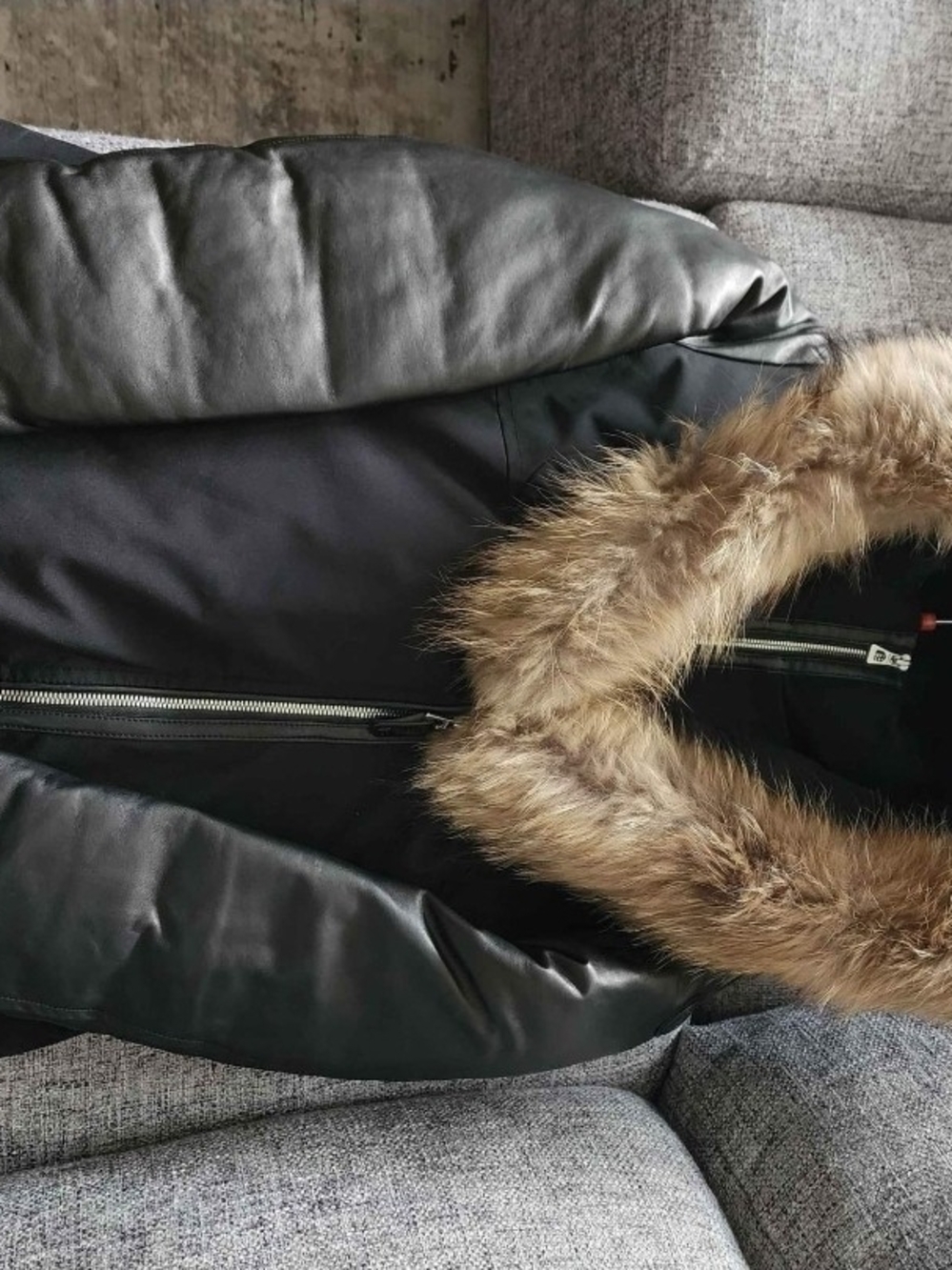 Rudsak Black Jacket with Leather And Faux Fur Parka EUC